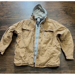 Dickies Hooded Lined Work Canvas Jacket Brown Gray Men's Size L (42-44) Pockets